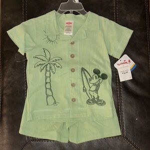 Disney Kids Mint Green Short Set with Mickey Mouse